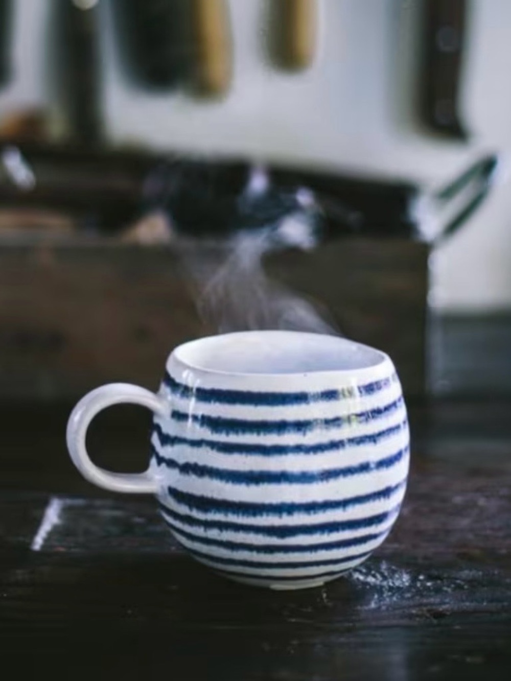 New! Crate&Barrel Lina Glazed Blue stripes Mug 16oz